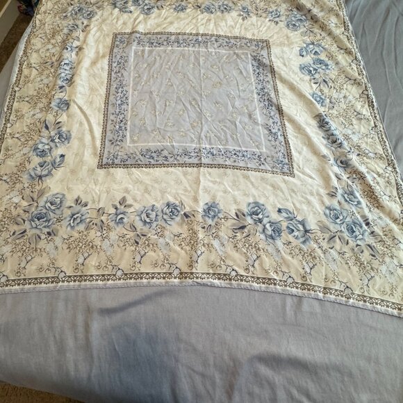 Vintage Laura Ashley Floral Print Square Scarf With Blue Roses 34x34 Inches - Picture 1 of 6